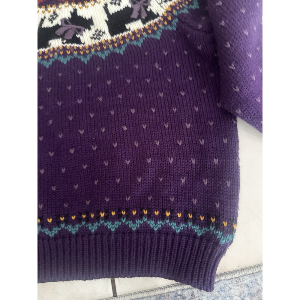 Vintage 90s Northern Isles Womens L Purple Scottie Dog Apple Fair Isle Sweater - Picture 10 of 16